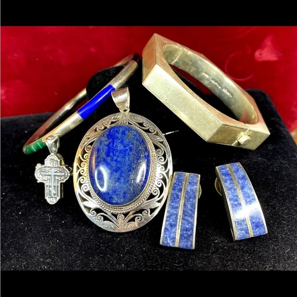 TAXCO Vintage Lapis Lazuli Earrings 925 Sterling Silver Inlay - Picture 3 of 4